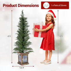 Set of 2 4 FT Potted Artificial Christmas Trees, 100 PE Tips on Retro Urn Bases, Unlit