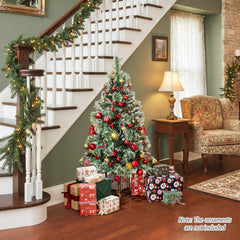 4 FT Pre-Lit Potted Christmas Tree, 190 Tips with Berries, Pine Cones and 11 Modes