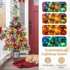 4 FT Pre-Lit Potted Christmas Tree, 190 Tips with Berries, Pine Cones and 11 Modes