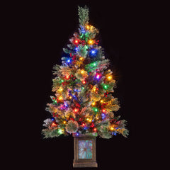 Set of 2 4 FT Pre-Lit Potted Christmas Trees, 190 Tips with Berries and 11 Modes