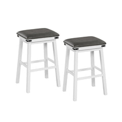 Set of 2 Backless Bar Stools with White Wood Frames and Grey Seats, 30 Inch Seat
