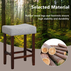 Set of 2 Backless Saddle Bar Stools with Nailhead Trim in Grey, 25 Inch Seat Height