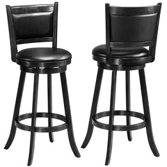 Set of 2 Swivel Bar Stools in Black with Padded Panel Backs, 29 Inch Seat Height