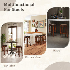 Set of 2 Backless Swivel Bar Stools with Turned Legs in Walnut, 29 Inch Seat Height