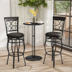 Set of 2 Scrollwork Swivel Bar Stools in Black Metal, 30 Inch Seat Height