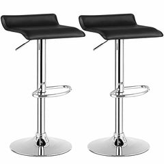 Set of 2 Backless Wave Seat Gas Lift Bar Stools in Black, 26 to 34 Inch Seat