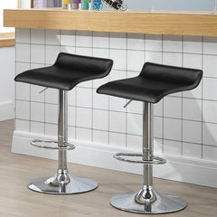 Set of 2 Backless Wave Seat Gas Lift Bar Stools in Black, 26 to 34 Inch Seat