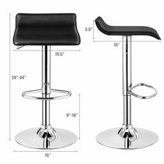 Set of 2 Backless Wave Seat Gas Lift Bar Stools in Black, 26 to 34 Inch Seat