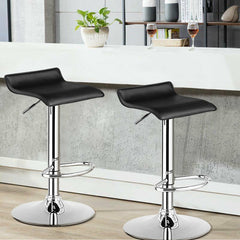 Set of 2 Backless Wave Seat Gas Lift Bar Stools in Black, 26 to 34 Inch Seat