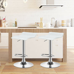 Set of 2 Backless Wave Seat Gas Lift Bar Stools in White, 25 to 33.5 Inch Seat