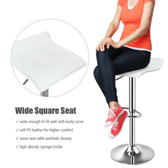 Set of 2 Backless Wave Seat Gas Lift Bar Stools in White, 25 to 33.5 Inch Seat