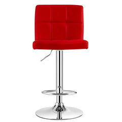 Set of 2 Square Quilted Swivel Bar Stools in Red, 25.5 to 33.5 Inch Seat Height