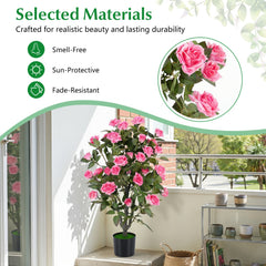 Set of 2 Artificial Rose Tree with Blooming Flowers and Green Leaves for Indoor-Pink