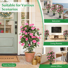 Set of 2 Artificial Rose Tree with Blooming Flowers and Green Leaves for Indoor-Pink