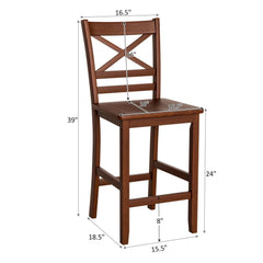 Set of 2 Cross Back Counter Stools with Solid Wood Seats in Walnut, 24 Inch Seat