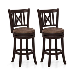 Set of 2 Swivel Counter Stools with Hollowed X Backs in Espresso, 26 Inch Seat