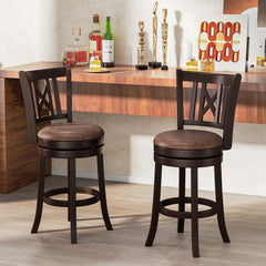 Set of 2 Swivel Counter Stools with Hollowed X Backs in Espresso, 26 Inch Seat