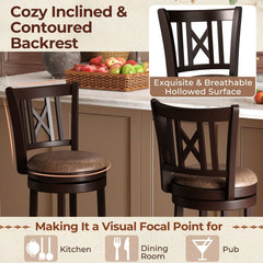 Set of 2 Swivel Counter Stools with Hollowed X Backs in Espresso, 26 Inch Seat
