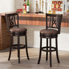 Set of 2 Bar Height Swivel Stools with Hollowed X Backs in Espresso, 30 Inch Seat