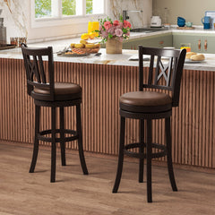 Set of 2 Bar Height Swivel Stools with Hollowed X Backs in Espresso, 30 Inch Seat