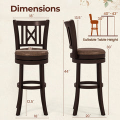 Set of 2 Bar Height Swivel Stools with Hollowed X Backs in Espresso, 30 Inch Seat