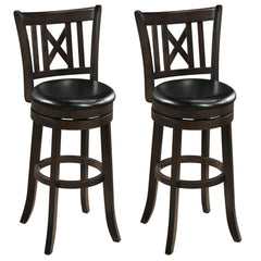 Set of 2 Bar Height Swivel Stools with Cut X Backs and Black Seats, 30 Inch Seat