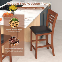 Set of 2 Slatted Back Counter Stools in Walnut with Padded Seats, 25.5 Inch Seat