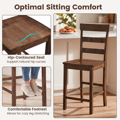 Set of 2 Ladder Back Counter Stools in Walnut with Timber Seats, 24 Inch Seat Height