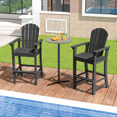 Set of 2 Counter Height Outdoor HDPE Bar Stool with Armrests and Footrest-Black