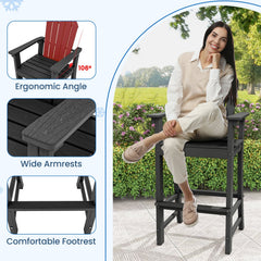 Set of 2 Counter Height Outdoor HDPE Bar Stool with Armrests and Footrest-Black