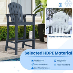 Set of 2 Counter Height Outdoor HDPE Bar Stool with Armrests and Footrest-Navy