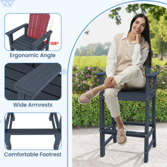 Set of 2 Counter Height Outdoor HDPE Bar Stool with Armrests and Footrest-Navy