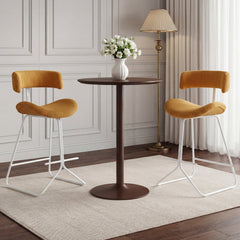Set of 2 Corduroy Counter Stools with Open Curved Backs in Mustard, 25 Inch Seat