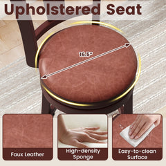 Set of 2 Swivel Counter Stools with High Backs and 105 Degree Recline, 26 Inch Seat