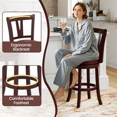 Set of 2 Swivel Counter Stools with High Backs and 105 Degree Recline, 26 Inch Seat