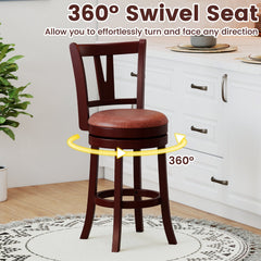Set of 2 Swivel Counter Stools with High Backs and 105 Degree Recline, 26 Inch Seat