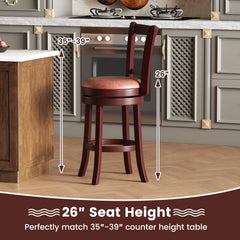 Set of 2 Swivel Counter Stools with High Backs and 105 Degree Recline, 26 Inch Seat