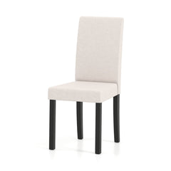 Set of 2 Mid Century Parsons Dining Chairs, Beige Faux Linen with 3.5 Inch Seat Cushion and Rubber Wood Legs
