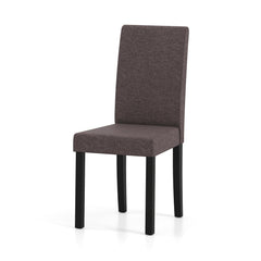 Set of 2 Mid Century Parsons Dining Chairs, Brown Faux Linen with 18 Inch Seat Height and Rubber Wood Legs