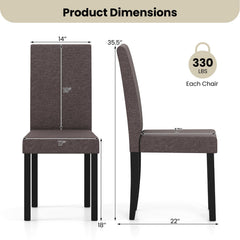 Set of 2 Mid Century Parsons Dining Chairs, Brown Faux Linen with 18 Inch Seat Height and Rubber Wood Legs
