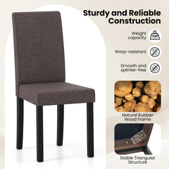 Set of 2 Mid Century Parsons Dining Chairs, Brown Faux Linen with 18 Inch Seat Height and Rubber Wood Legs