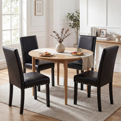 Set of 2 Parsons Dining Chairs, Black Faux Leather with Nailhead Trim and 4.5 Inch Seat, 400 lb