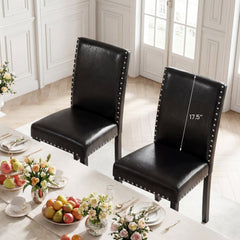 Set of 2 Parsons Dining Chairs, Black Faux Leather with Nailhead Trim and 4.5 Inch Seat, 400 lb