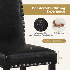Set of 2 Parsons Dining Chairs, Black Faux Leather with Nailhead Trim and 4.5 Inch Seat, 400 lb