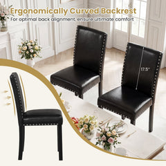 Set of 2 Parsons Dining Chairs, Black Faux Leather with Nailhead Trim and 4.5 Inch Seat, 400 lb