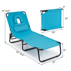 Set of 2 Folding Tanning Loungers with Face Holes and Flaps, Turquoise