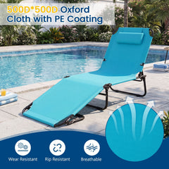 Set of 2 Folding Tanning Loungers with Face Holes and Flaps, Turquoise