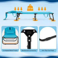 Set of 2 Folding Tanning Loungers with Face Holes and Flaps, Turquoise