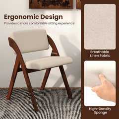 Set of 2 Folding Dining Chairs, Walnut Rubber Wood A Frame with Beige Padded Seat and Back
