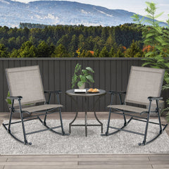Set of 2 Folding Rocking Chair with Breathable Seat Fabric-Brown